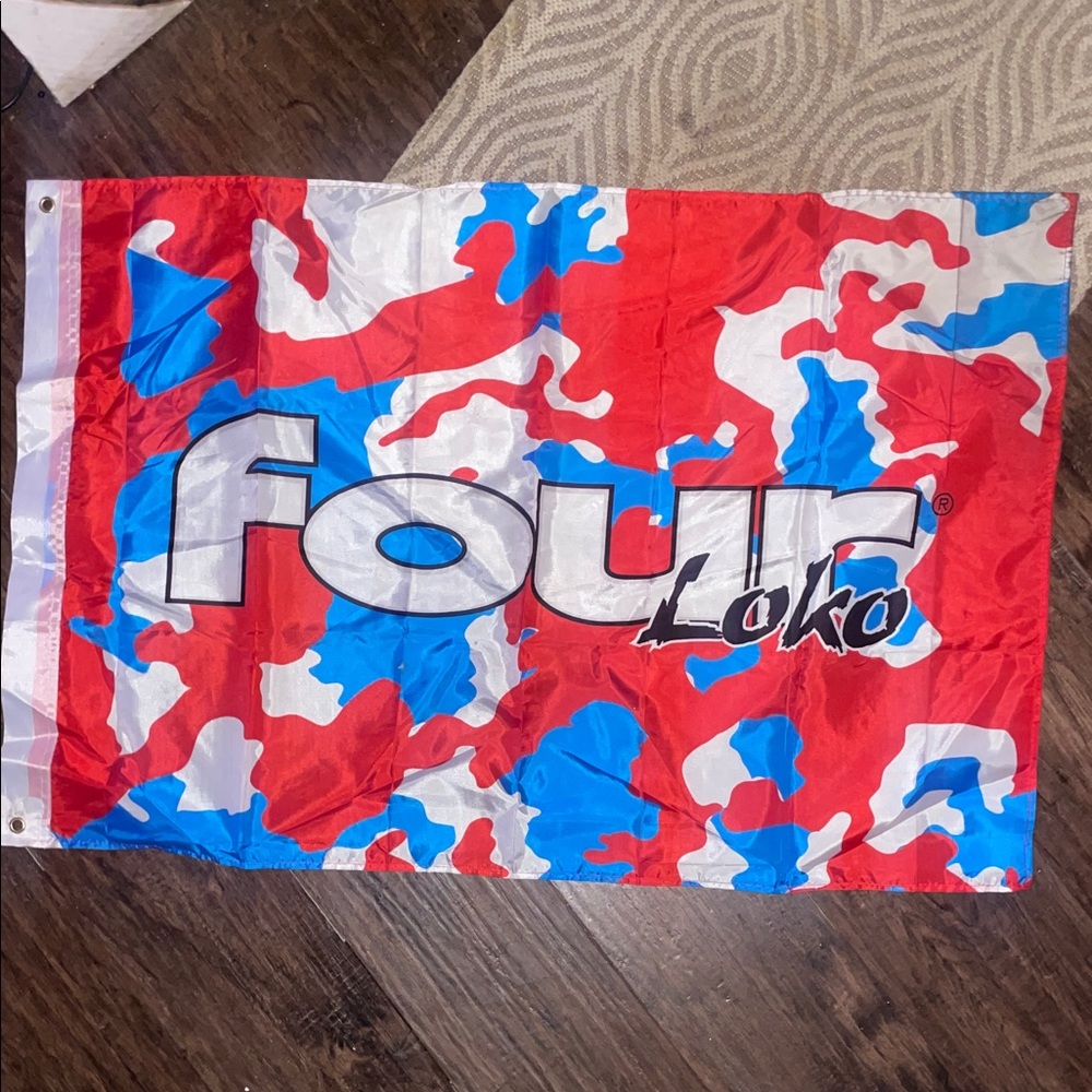 Red, Blue, and White Tapestry (Four Loko) logo